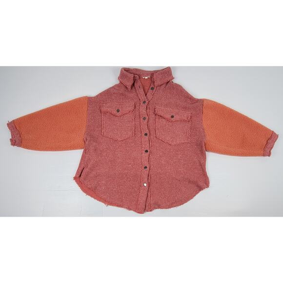 RARE POL Womens Large GKJ5 Fleece Knit Lightning Pink Button‎ Sweater Jacket - Picture 1 of 13